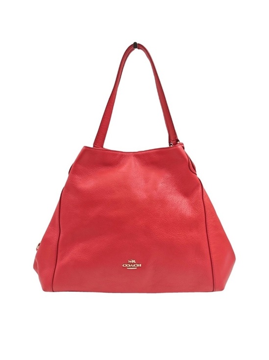 Coach Handbags - Coach Red Leather Shoulder Bag with Gold Logo